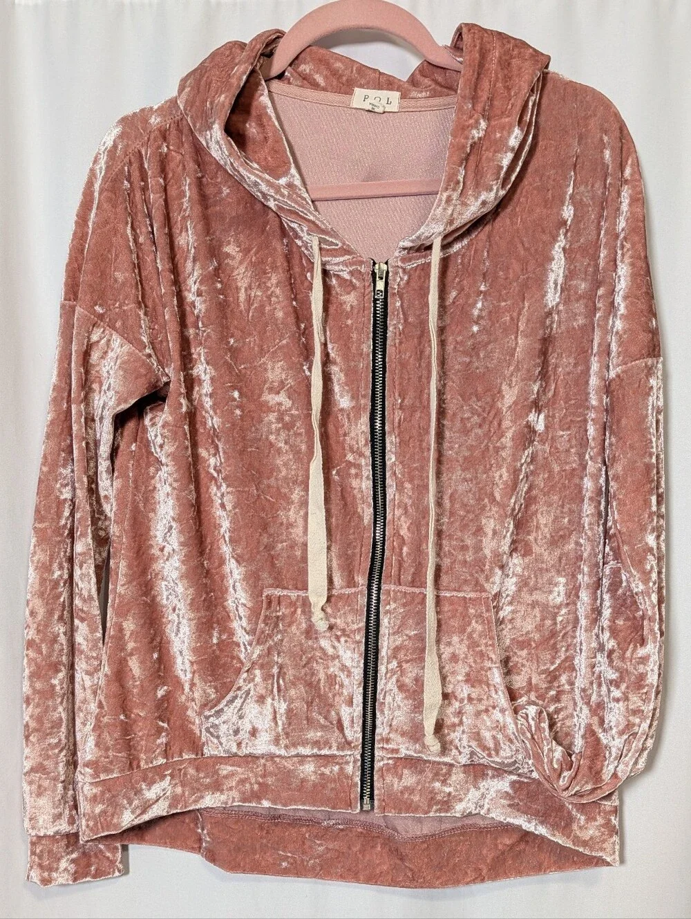 POL Dusty Rose Crushed Velvet Hoodie Jogger Set Size S